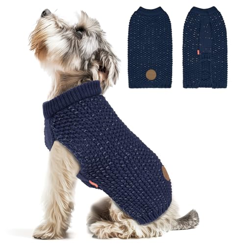 Image of KYEESE Reflective Yarn Dog Sweater for Small Dogs Thick Knit Pullover | Reflective for Visibility, Leash Hole for Walk, Stretchy Fit, Lightweight & Warm, Gentle on Sensitive Skin, Winter Daily Wear