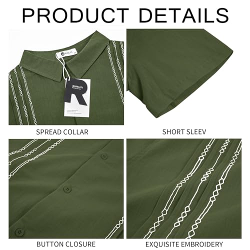 Image of Runcati Mens Short Sleeve Guayabera Shirts Linen Cotton Button Down Mexican Embroidered Cuban Wedding Shirt Summer Beach Tops