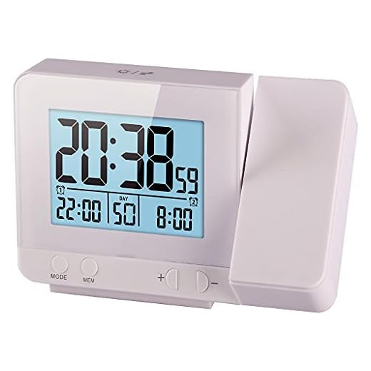 Think Gizmos Väckarklocka med projektion – digitalklocka med temperaturdisplay TG644 – väckarklocka med projektion på väggen eller taket – med 2 larm – hygrometer och USB-port för laddare (vit)