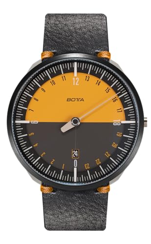 botta 24-Stunden-Einzeigeruhr Herren Schweizer Quarzwerk mit Lederarmband UNO 24 (45 mm) (Edition-15 Orange, 45 mm)
