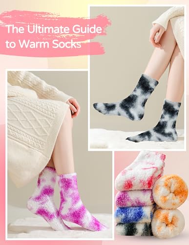 Tie Dye Fuzzy Socks-Warm Cozy Christmas Gifts-Soft Fluffy Socks-Stocking Stuffer for Women-Size 5-104