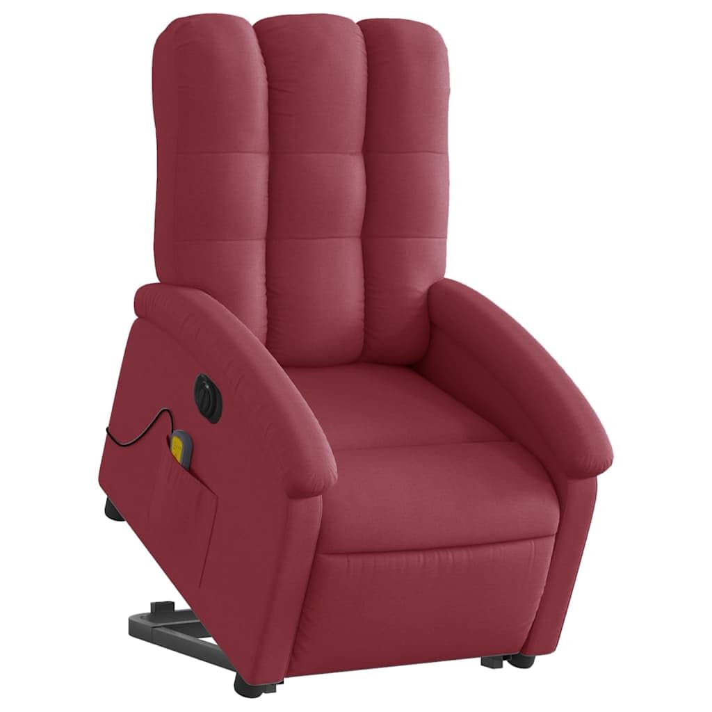 Sillón elevador eléctrico reclinable de tejido rojo vino con 6 puntos de vibración, función de elevación e inclinación a 135 grados, estructura estable