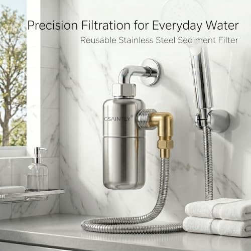 Image of Reusable Water Filter, 304 SS Sediment Filter for Bathroom Water Heater, Washing Machine, Dishwasher & Shower Faucet | Screen Filter with Leak-Proof Gasket | G 1 /2'' Thread (Side Outlet)