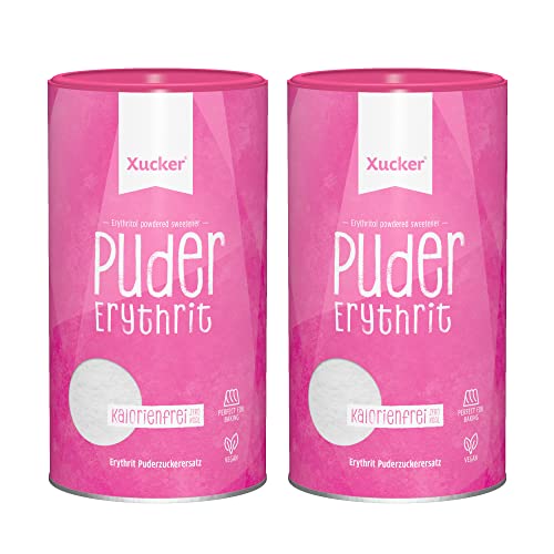 Xucker Puderxucker Erythrit 2x 600g Dose - kalorienfreier Zuckerersatz als vegane & zahnfreundliche Puderzucker Alternative zum Kochen & Backen I Erythritol zuckerfrei