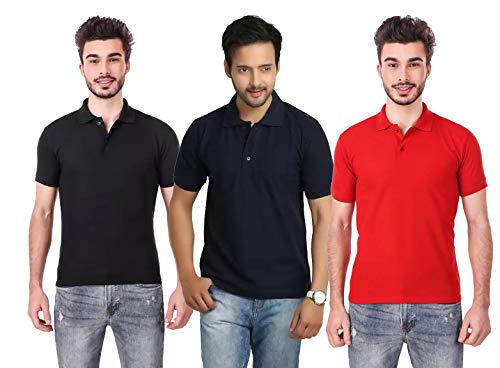 Cynak Men’S Regular Fit Polo Shirt (7,2,3 Red,Black,Dark Bluem Blue M)