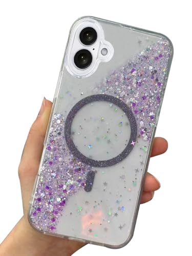 Image of mobistyle Glitter Cover Case for iPhone 16 | 6.1-Inch Compatible with Mag-Safe, Shiny Cute Bling Sparkle for Women and Girls Phone Cover iPhone 16 (Purple)