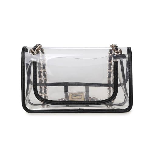 Image of Womens PVC Clear Purse Handbag with Chain Stadium Approved Clear Bag See Through Bag for Working and Concert