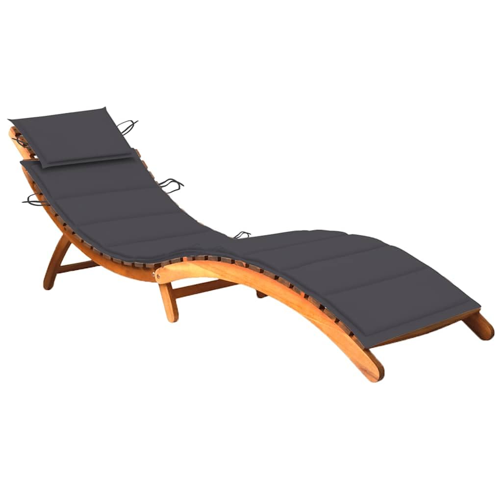 Ogrodowy leżak z poduszką lite drewno akacjowe składany wygodny leżak ogrodowy z poduszką na patio balkon taras 184x55x64 cm antracytowy 110 kg