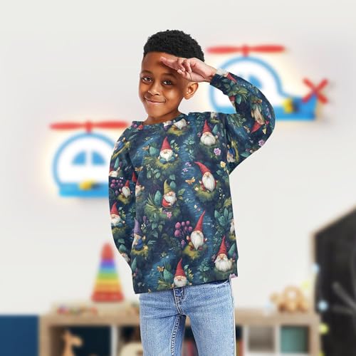 JUNZAN Cute Gnomes Flowers Big Boys Sweatshirts Hoodies Long Sleeve Fall Tops Shirts Camping 4T4