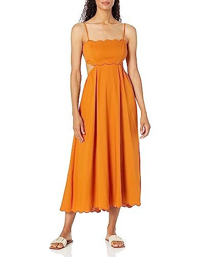 Moon River Women's Square Neck Sleeveless Shirred Scalloped