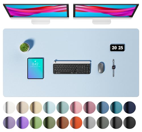 Image of Aothia Faux Leather Desk Mat - Large Mouse Pad, Non-Slip PU Leather Blotter, Waterproof Writing Surface for Office and Home (Baby Blue, 47.2 inch x 23.6 inch)