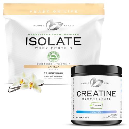 Muscle Feast Creatine + Isolate Bundle: 1 Creatine Powder (Unflavored, 300g) + 1 Whey Protein Isolate (Vanilla, 5lb) | Premium Supplements, Vegetarian, Gluten F
