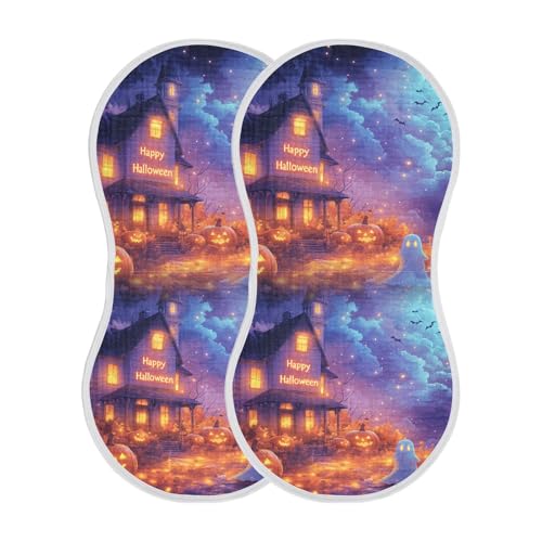 Muslin Burp Cloth for Baby 2PCS Halloween Horror Night Super Absorbent Burping Cloths, Bibs for Newborn Boys Girls