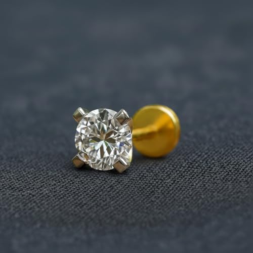 Image of Sparkles Lab Grown Diamond 0.03 Carat - 0.50 Carat Round Shape Solitaire Diamond Nose Pin for Women | 14K Gold IGI Certified FG VS Quality