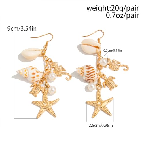 Gold Starfish Shell Earrings for Women with Pearl Beach Seashell Earrings Dangle Summer Vacation Earring for Women Beach Jewelry3