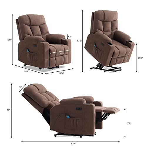 Patiowell Power Lift Recliner Chair Sofa For Elderly Heated Vibration Massage,Electric Fabric Recliner With Cup Holders, Side Pocket, Remote Control, Usb Charge Port (Brown) #TOP2