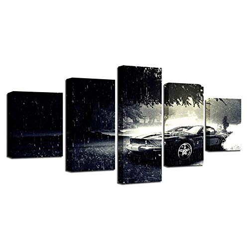 Toile black and white car 5 pièces image HD décoration murale moderne