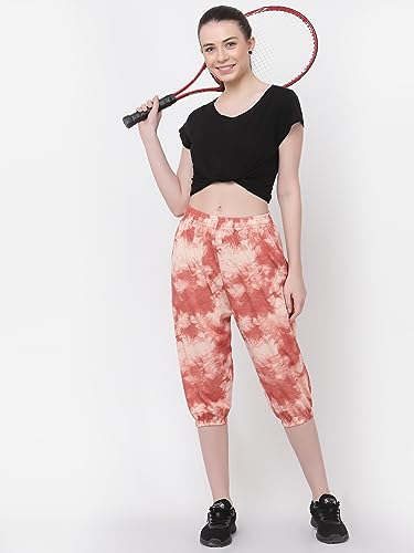 Image of UZARUS Women's Animal Print Tie-Dye Strechable Capri 3 /4th Shorts