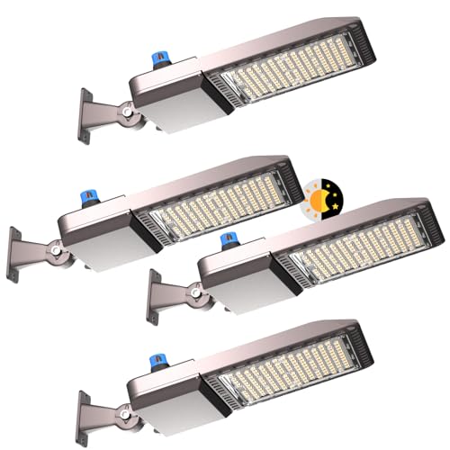ACOHOOK 320W(350 * 1W LED) LED Parking Lot Lights 48000Lm(150LM/W) Arm Mount Pole Lights with Photocell Dusk to Dawn, 5000K 6KV SPD Outdoor Waterproof Street Light ETL Listed 7 Yrs Warranty- 4Pack