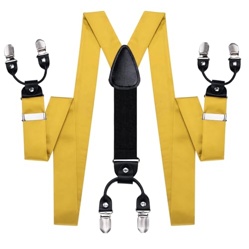 Image of Hi-Tie Men Suspender Bowtie Set Suspenders Pre-tied Bow Tie Pocket Square Cufflinks Adjustable Y Shape 6 Clips Braces Tuxedo