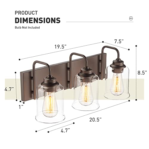 Image of zeyu 20.5 Inch 3-Light Bathroom Vanity Light Fixtures, Farmhouse Light Over Mirror with Clear Glass Shades, Oil Rubbed Bronze E26 Wall Sconce, ZSL72B-3W ORB