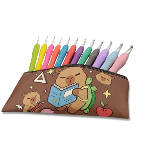 Image of Brown Pencil Cae Pouch Toddlers Cute Capybara School Pen Holder with Sturdy Zipper Girls Pencil Box for Stationery Kindergarten Opening Gifts