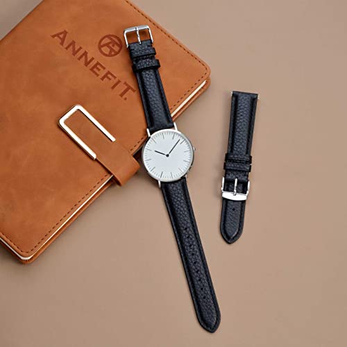 Image of ANNEFIT Watch Band 18mm, Quick Release Textured Padded Leather Straps with Silver Buckle for Men and Women (Black)