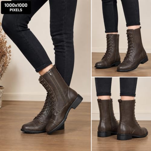 Image of Forever Link Womens Round Toe Military Lace Up Knit Ankle Cuff Low Heel Combat Boots