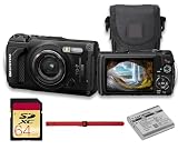 Olympus OM System Tough TG-7 Underwater Digital Camera (Black) 12MP BSI CMOS Sensor, Waterproof, Shockproof, Freezeproof, 4K Video, GPS, Field Sensor System, Compact Camera with Bag and 64GB Card