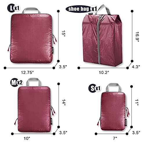 Image of BAGAIL 5 Set Ultralight Compression Packing Cubes Travel Accessories Expandable Packing Organizers(Burgundy)