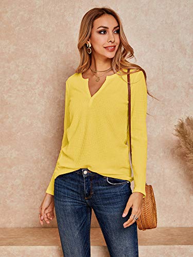 Image of Farktop Womens Long Sleeve Tops Henley V Neck Lightweight Pullover Sweaters