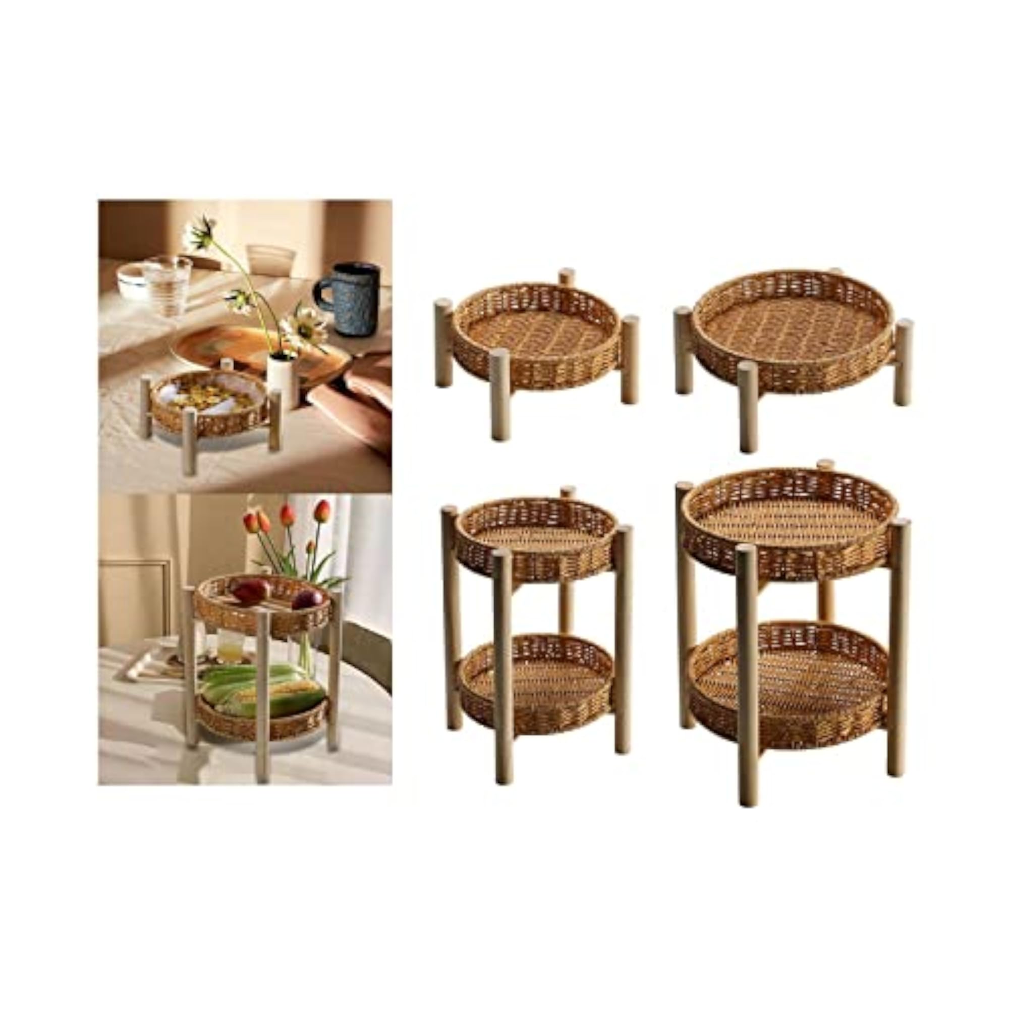 Rattan Vegetable Storage Serving Basket Round