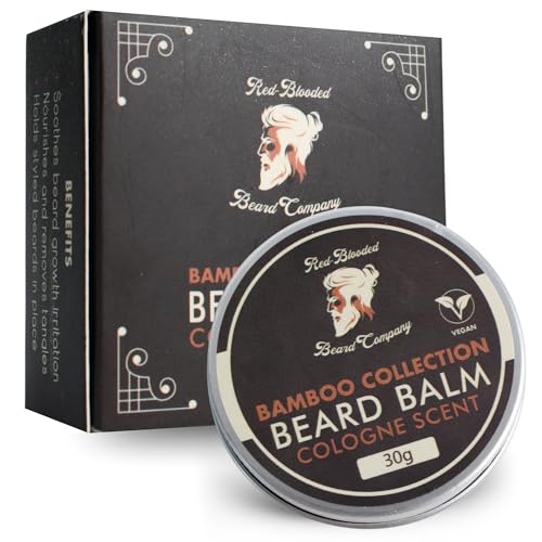 Red-Blooded Beard Balm For Men - Cologne Scent With Organic Jojoba Oil - Styles Strengthens & Softens Beards & Mustaches - All Natural and Vegan Beard Wax for Men