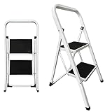 Step Ladder, 2 Step Folding Stool with Handgrip Heavy Duty Steel Frame with Non-Slip Wide Pedal, Rub