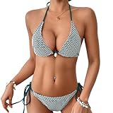 YROHGKPN Zweiteiliges Badeanzug Set Für Damen Neckholder Tanga Mit Niedriger Taille String Slip Push Up Tanga Bademode Seitlich Gebundener