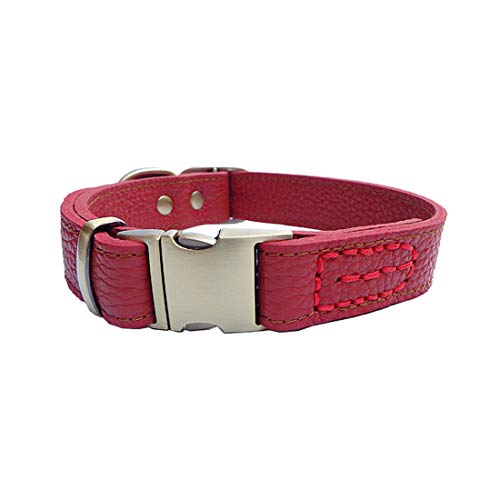 feiling Hundehalsband Leder Klickverschluss Weich Lederhalsband Verstellbare Hundehalskette für Kleine Mittelgroße Grosse Hunde (L, rot) Cover