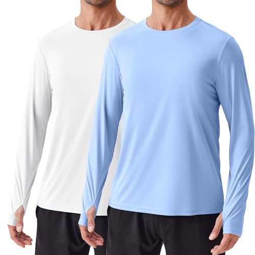 PINSPARK 2 Pack Rash Guard Men UPF 50+ Long Sleeve Uv Shirt Fishing Swimming Outdoor Quick Dry Lightweight Tees XL Blue