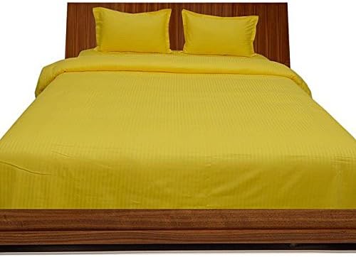LaxLinen 500TC Super Soft Quality Egyptian Cotton 4PC Sheet Set 10 Inch Extra Deep Pocket Full Bed Size/Double Bed Size, Yellow Stripe 500-Thread Count