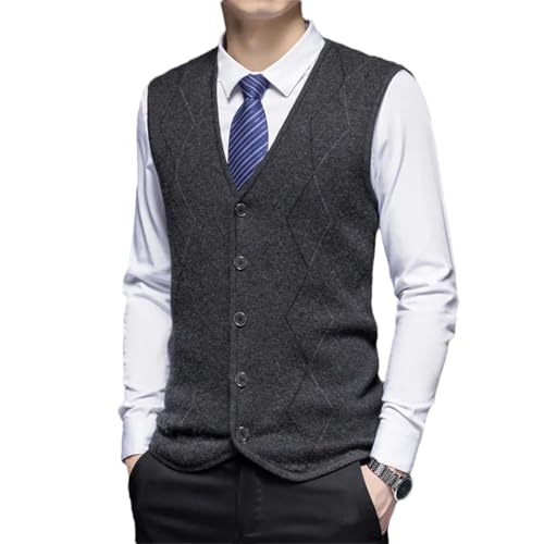 Wvapzxx Men's Wool Knitted Sweater Vest Suit Waistcoat Cardigan Suit Vest