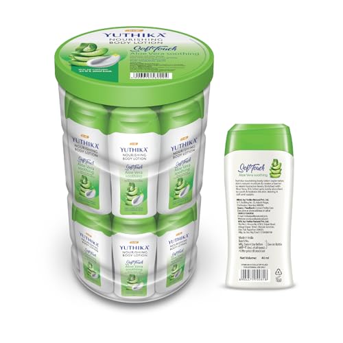 Image of Yuthika Aloevera Nourish Body Lotion 40ml - Hydrating Moisturizer for Men & Women, Non-Irritant & Non-Sticky, 24H Hydration for Oily to Normal Skin (16 Pcs in Jar)
