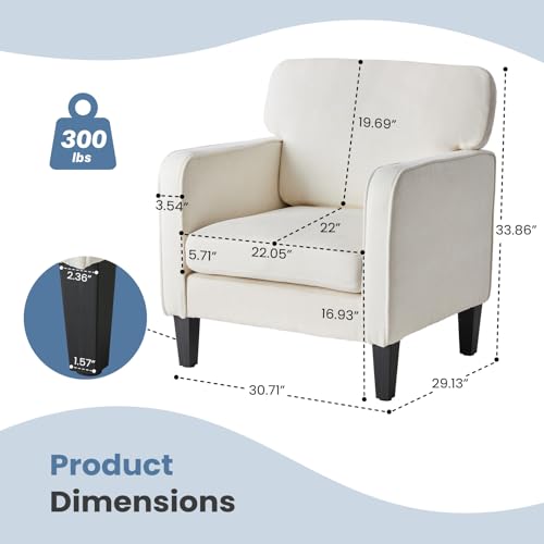 Image of DUMOS Modern Accent Chairs for Living Room, Reading Chair with Armrest and Backrest, Comfy Chairs for Bedroom, Waiting Room and Reception Room, Cream