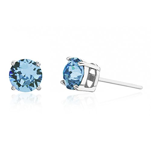 Devin Rose Rhodium Plated Sterling Silver 6mm Round Solitaire Stud Earrings for Women made with Swarovski Crystals (Crystal Light Turquoise Imitation December Birthstone)