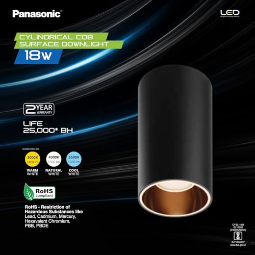 Image of Panasonic 18W Cylindrical Surface Spot Light, Rose Gold Reflector, Ceiling Light for Home with Rose Gold Reflector (Natural White - PDSM02184)