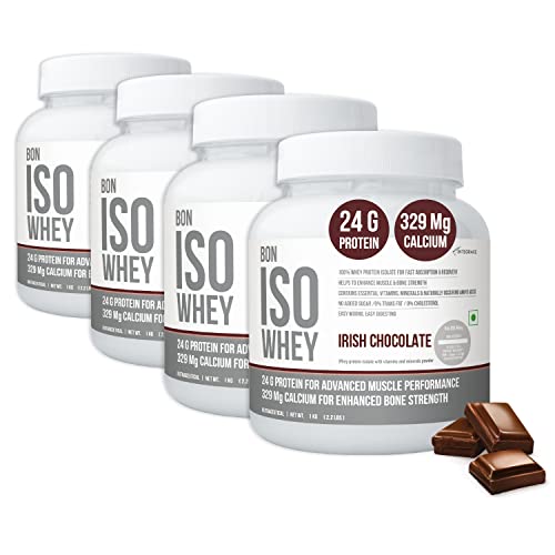 Image of 100% Protein Isolate, 4 kg 132 Servings in Pack of 4, Irish Chocolate | Muscle Strength and Bone Health | Labdoor A+ Grade Certified | 24g Protein, 329mg Calcium, 5.5g BCAA, Essential Vitamins, Minerals | For All Gender | Athletes, Sports, Fitness Enthusiasts