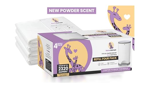 Refills Compatible with DEKOR PLUS Diaper Pail Refills | 4 Pack | Diaper Pail Odor Eliminator| Fresh Powder Scent | Each Diaper Bag Refill Holds up to 2320 Diapers | Diaper bin refill - Thumbnail 6