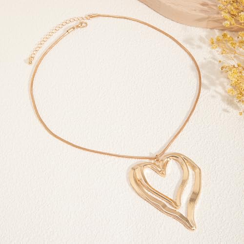 Y2k Gold Large Chunky Lrregular Heart Necklaces for Women Silver Double Chunky Puffy Heart Pendant Necklace Statement Jewelry Gift for Women3