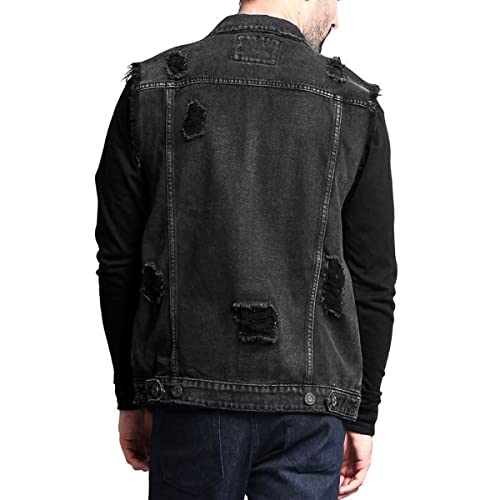 Iynnijoy Men's Denim Vest Destroyed Sleeveless Casual Cowboy Slim Waistcoat Pockets3