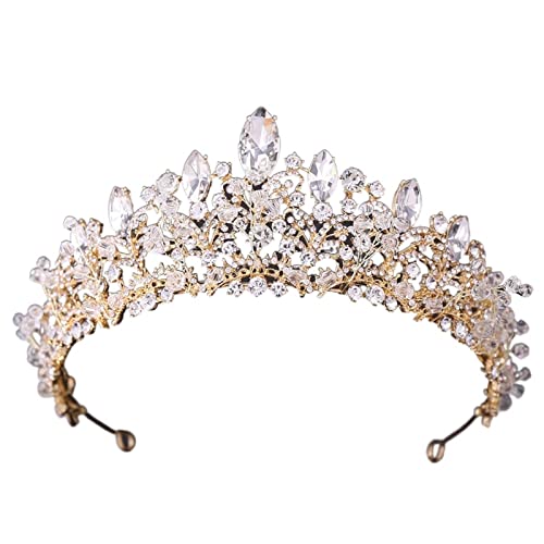 nihngvjm Luxury Rose Gold Crystal Beads Heart Tiaras Crown Crown Big Rhinestone Pageant Diadem Diadema Cabello de Boda Accesorios (Metal Color : Gold)