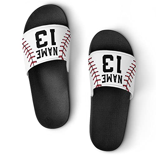 Custom Sports Slides Personalized Slippers Sandals Softball Baseball Red Lace Baseball Quick Drying Slippers Indoor Outdoor，Gift for Men Youth Boy