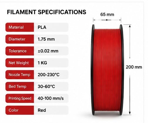 Image of PLA 3D Printer Filament 1.75mm, 1kg Spool (2.2 lbs) - UV /Heat /Weather Resistant, Strong Layer Bonding, Smooth Printing, Low Odor, Outdoor Functional Prototypes, FDM Compatible (red, 200 Gram)